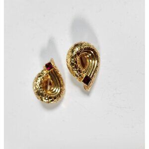 Vintage Swarovski Gold-Tone Snake Clip-On Earrings With Ruby Red Crystal Accent